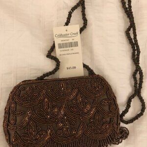 Coldwater Creek Evening Bronze Beaded Bag Clutch With Crossover Strap